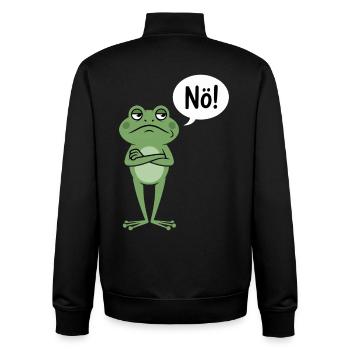 Grenouille sceptique qui dit non - Sweat zippé unisexe en coton bio Stanley/Stella - noir - Dos - AI Model Male 185 light (185cm)