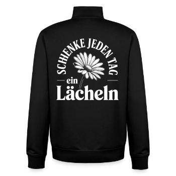 Schenke Jeden Tag Ein Lächeln Blume - Unisex Organic Zip Sweatshirt von Stanley/Stella - Schwarz - Hinten - AI Model Male 185 light (185cm)