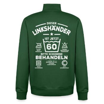 Traiter les gauchers en douceur - 60e anniversaire - Sweat zippé unisexe en coton bio Stanley/Stella - vert bouteille - Dos - AI Model Male 185 dark (185cm)