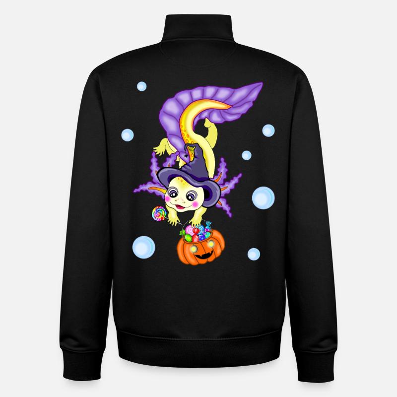 Halloween Axolotl Sorcière Citrouille - Sweat zippé unisexe en coton bio Stanley/Stella - noir