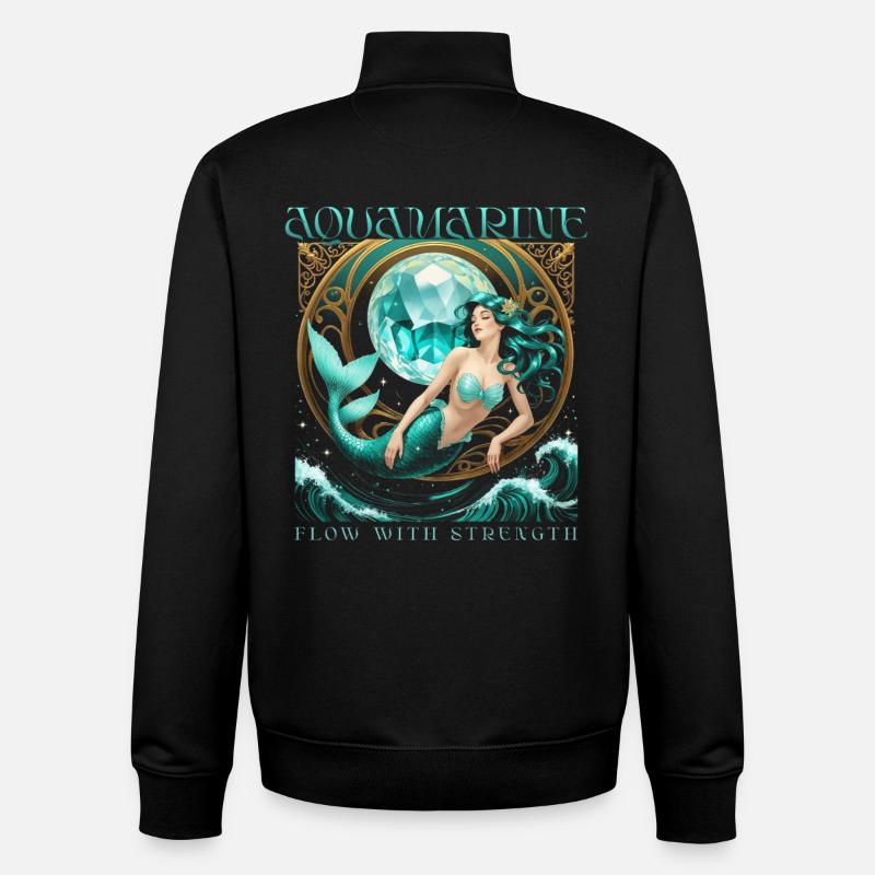 Pierre de naissance Aigue-marine de mars - Sweat zippé unisexe en coton bio Stanley/Stella - noir