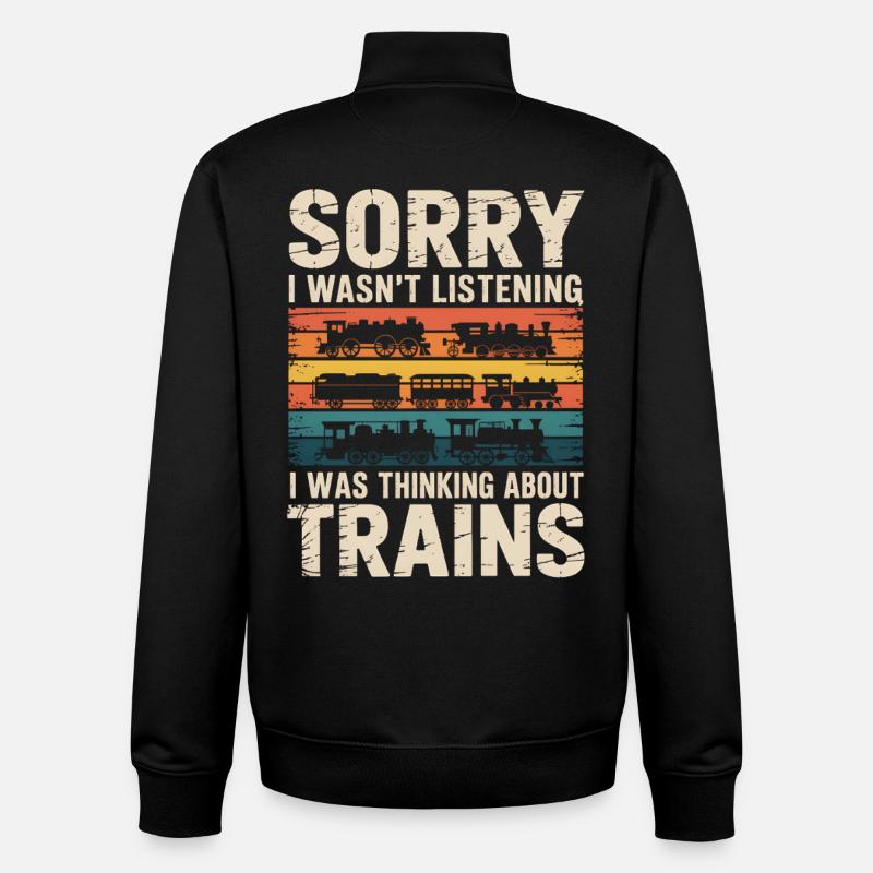 Train Retro Humor Motif - Unisex Organic Zip Sweatshirt by Stanley/Stella - black