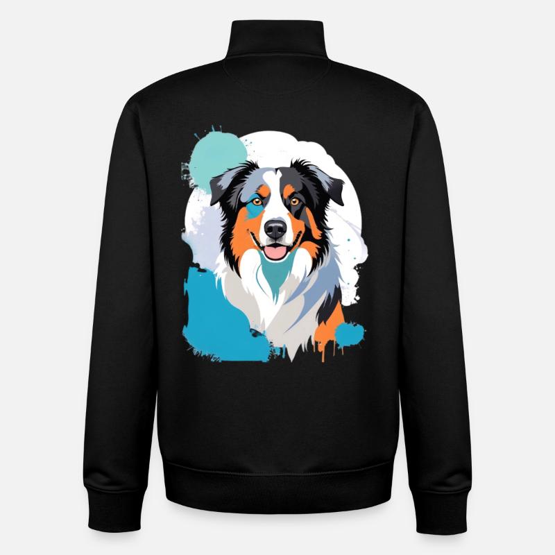 Buntes Aussie-Hundeporträt mit Farbspritzern - Unisex Organic Zip Sweatshirt von Stanley/Stella - Schwarz