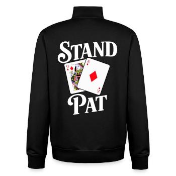 Conception de carte Stand Pat avec As et Dame - Sweat zippé unisexe en coton bio Stanley/Stella - noir - Dos - AI Model Male 185 light (185cm)