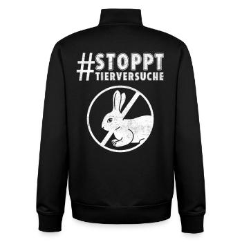 Animal welfare STOP ANIMAL TESTING FUNNY - Unisex Organic Zip Sweatshirt by Stanley/Stella - black - Back - AI Model Male 185 light (185cm)