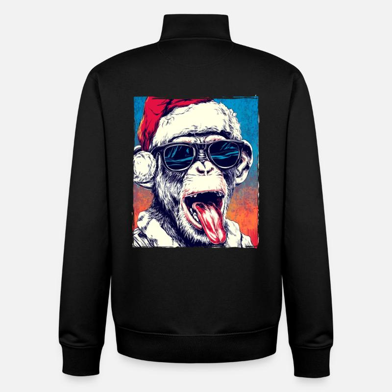 Chapeau de Noël Singe - Sweat zippé unisexe en coton bio Stanley/Stella - noir