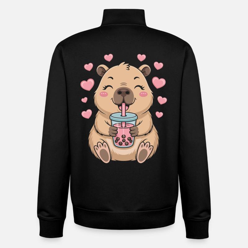 Kawaii Bubble Tea Capybara Boba Tea - Unisex Organic Zip Sweatshirt by Stanley/Stella - black