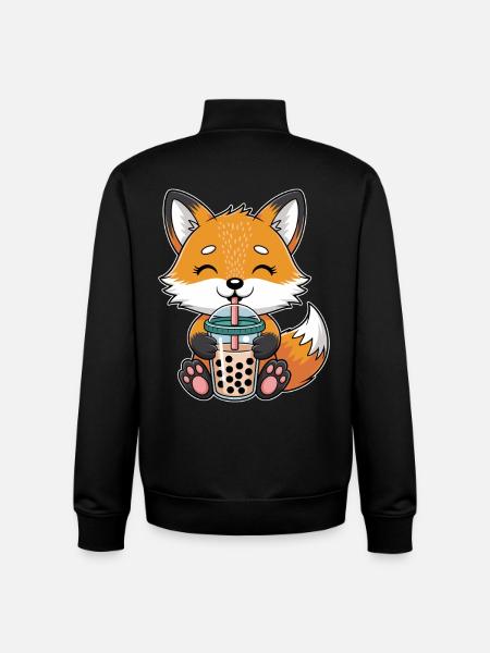 Kawaii Bubble Tee Fox Boba Tee - Unisex Organic Zip Sweatshirt by Stanley/Stella - black