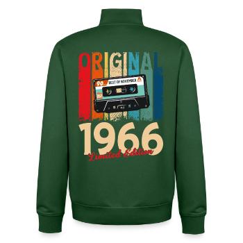 Cassette 60ème Anniversaire Novembre Millésime 1966 - Sweat zippé unisexe en coton bio Stanley/Stella - vert bouteille - Dos - AI Model Male 185 dark (185cm)