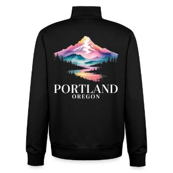 Portland, Oregon Mountain Sunset Scenic View - Unisex Organic Zip Sweatshirt von Stanley/Stella - Schwarz - Hinten - AI Model Male 185 light (185cm)
