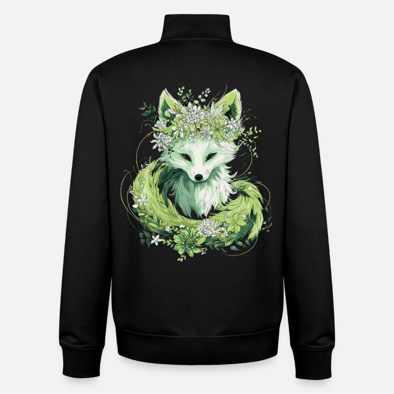 Kitsune Fox Boho Flowers Natural - Unisex Organic Zip Sweatshirt by Stanley/Stella - black