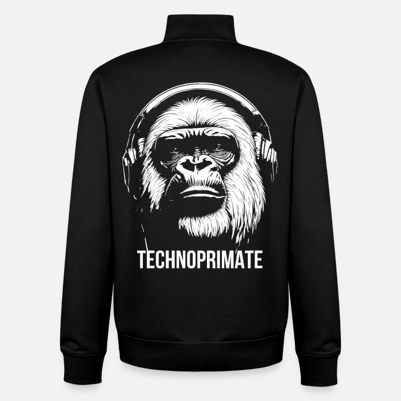 Techno Primate Headphone Ape Art # 4 White - Unisex Organic Zip Sweatshirt by Stanley/Stella - black