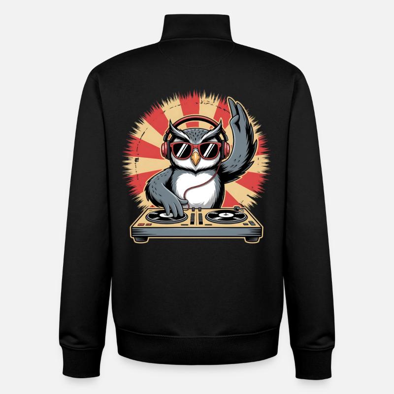 DJ Owl with Turntables - Unisex Organic Zip Sweatshirt by Stanley/Stella - black