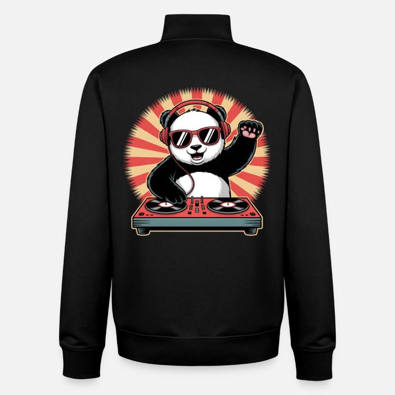 Panda DJ with headphones - Unisex Organic Zip Sweatshirt by Stanley/Stella - black