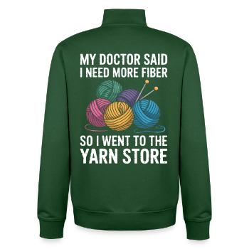 More Fiber Please – Yarn Shop Saying - Unisex Organic Zip Sweatshirt by Stanley/Stella - bottle green - Back - AI Model Male 185 dark (185cm)