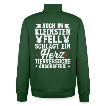 Animal welfare EVEN IN THE SMALLEST FUR BEATS A HEART - Unisex Organic Zip Sweatshirt by Stanley/Stella - bottle green - Back - AI Model Male 185 dark (185cm)