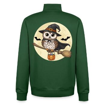 Cute Owl Witch Halloween - Unisex Organic Zip Sweatshirt by Stanley/Stella - bottle green - Back - AI Model Male 185 dark (185cm)