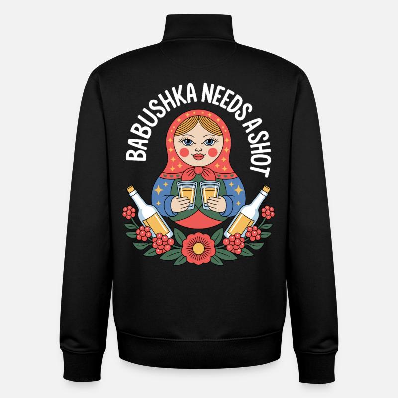 Babushka with Shot's motif - Unisex Organic Zip Sweatshirt by Stanley/Stella - black