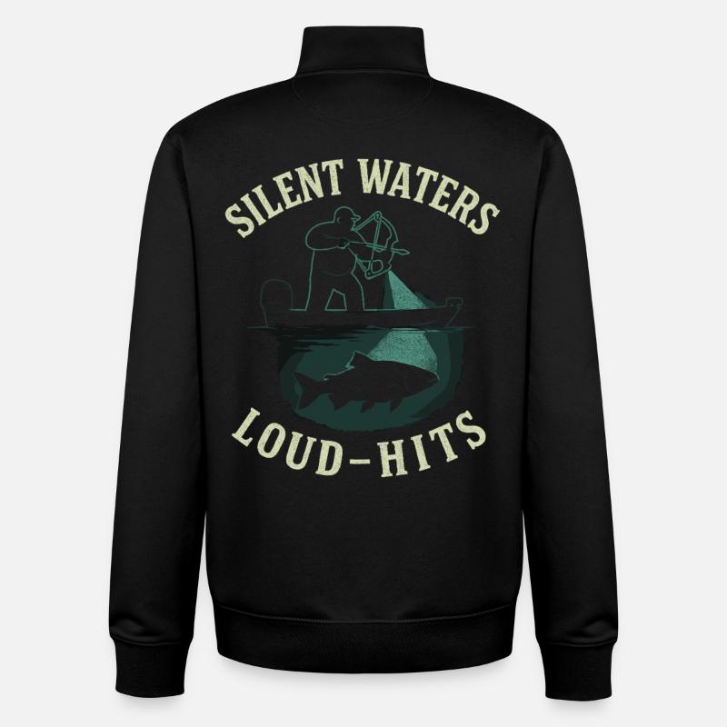 Silent Waters Loud Hits Angler Adventure - Unisex Organic Zip Sweatshirt by Stanley/Stella - black