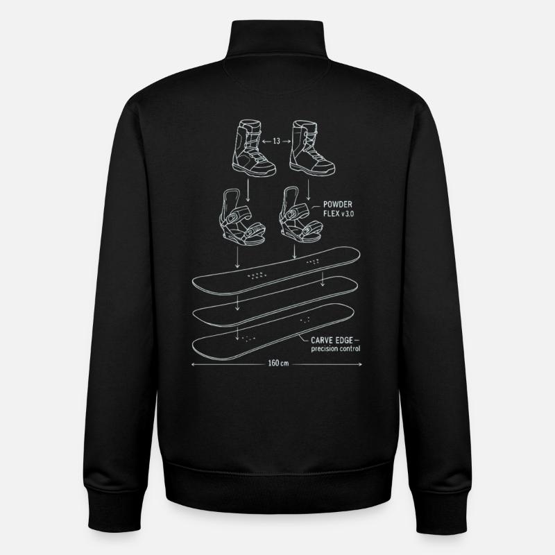 Snowboard Blueprint Technik Design - Unisex Organic Zip Sweatshirt von Stanley/Stella - Schwarz