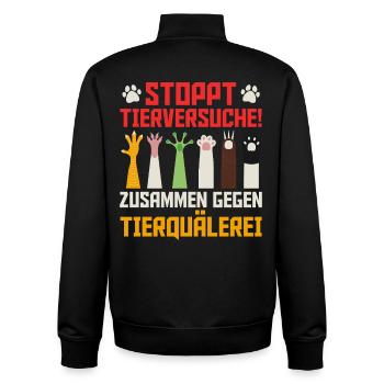 Tierschutz STOPPT TIERVERSUCHE LUSTIG - Unisex Organic Zip Sweatshirt von Stanley/Stella - Schwarz - Hinten - AI Model Male 185 light (185cm)