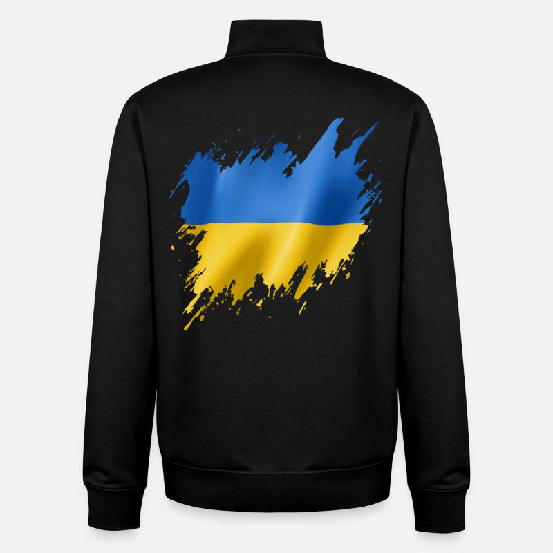 Drapeau de l’Ukraine, style déchiré - Sweat zippé unisexe en coton bio Stanley/Stella - noir