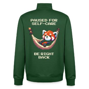 Pause pour prendre soin de soi | Arrière droit - Sweat zippé unisexe en coton bio Stanley/Stella - vert bouteille - Dos - AI Model Male 185 dark (185cm)