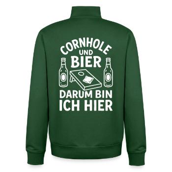 Cornhole et la bière - c’est pourquoi je suis ici - Sweat zippé unisexe en coton bio Stanley/Stella - vert bouteille - Dos - AI Model Male 185 dark (185cm)