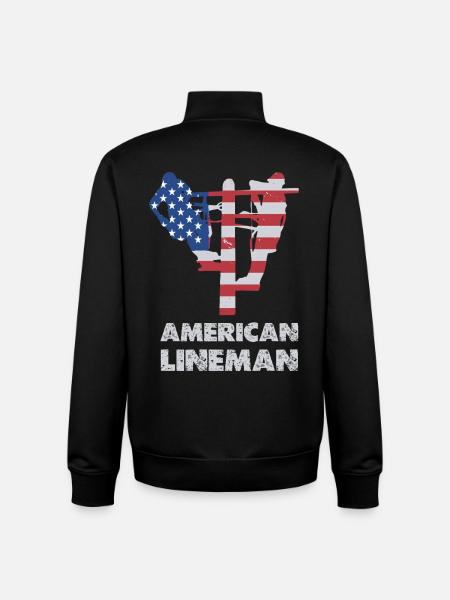 American Lineman Flag Silhouette - Unisex Organic Zip Sweatshirt by Stanley/Stella - black