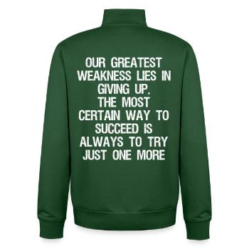 our greatest weakness lies in giving up the most - Unisex Organic Zip Sweatshirt by Stanley/Stella - bottle green - Back - AI Model Male 185 dark (185cm)