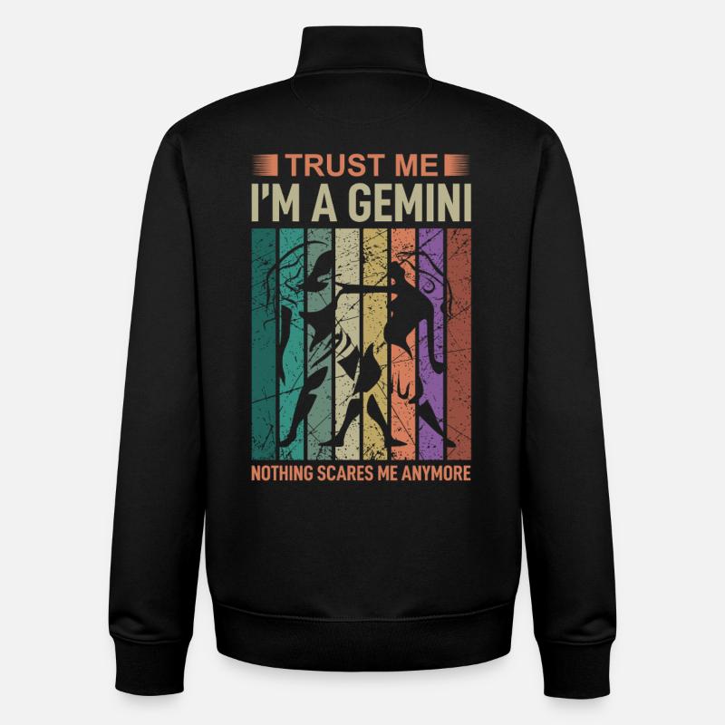 Signe du zodiaque Gémeaux - Sweat zippé unisexe en coton bio Stanley/Stella - noir