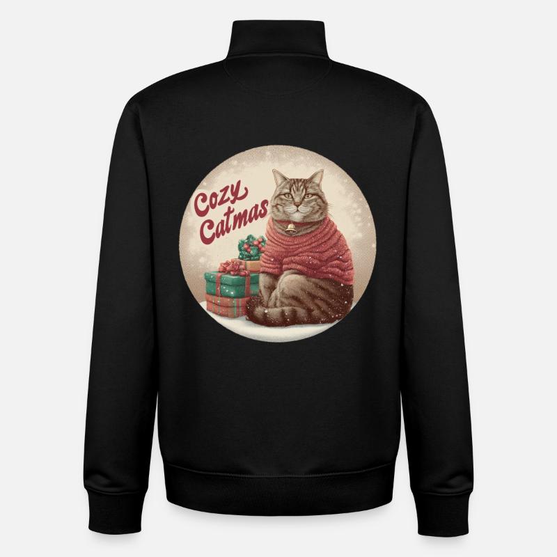 Weihnachtskatzen-Shirt Cozy Tabby im Weihnachtsmann-Pullover - Unisex Organic Zip Sweatshirt von Stanley/Stella - Schwarz