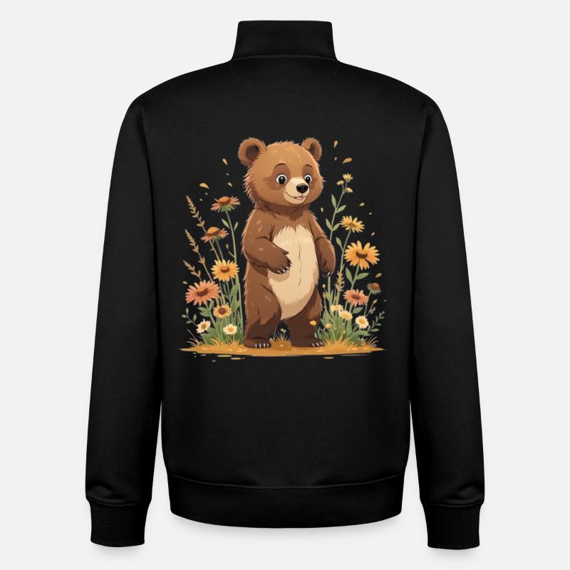 Cuddly bear in flower meadow - Unisex Organic Zip Sweatshirt by Stanley/Stella - black