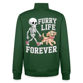 Squelette avec chien - Cadeau pour les amoureux des animaux - Sweat zippé unisexe en coton bio Stanley/Stella - vert bouteille - Dos - AI Model Male 185 dark (185cm)