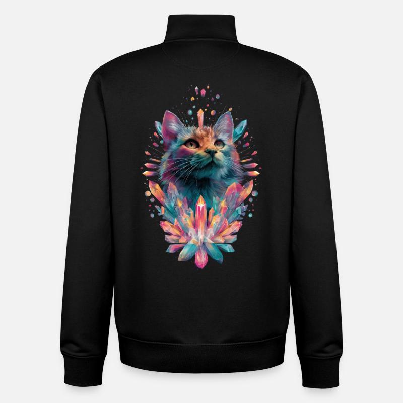 Chat en cristal arc-en-ciel, mignon - Sweat zippé unisexe en coton bio Stanley/Stella - noir