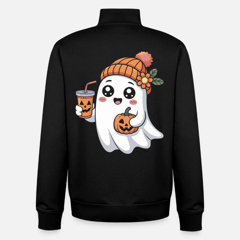 Ghost Halloween Pumpkin Latte Fun - Unisex Organic Zip Sweatshirt by Stanley/Stella - black