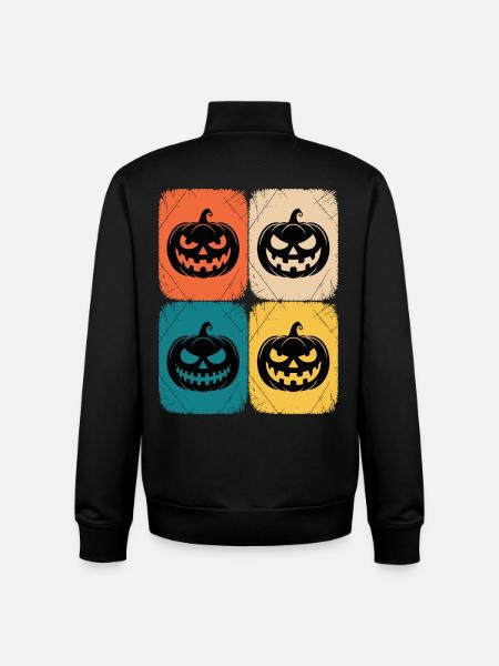Retro Pumpkin Halloween Pop Art Style - Unisex Organic Zip Sweatshirt by Stanley/Stella - black