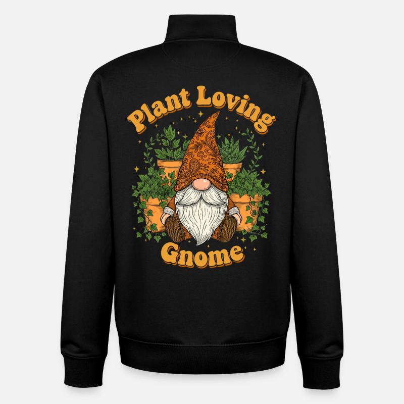 Gnome amoureux des plantes - Crowing Wichtel - Sweat zippé unisexe en coton bio Stanley/Stella - noir