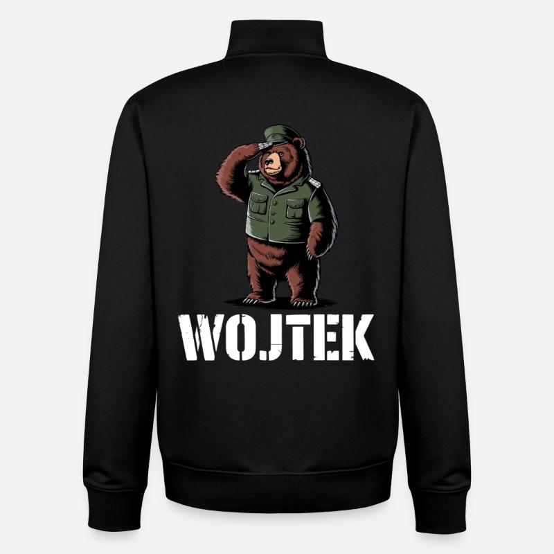 Wojtek Ours Look Militaire - Sweat zippé unisexe en coton bio Stanley/Stella - noir