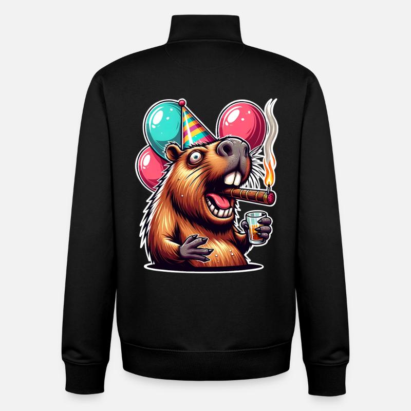 Capybara Party mit Ballons und Zigarre - Unisex Organic Zip Sweatshirt von Stanley/Stella - Schwarz