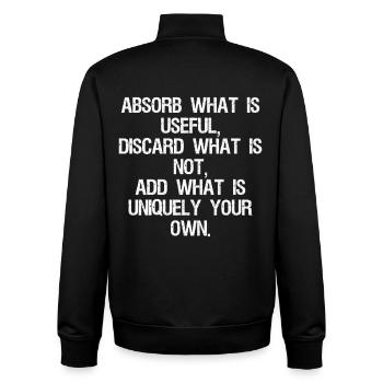absorb what is useful discard what is not add w - Unisex Organic Zip Sweatshirt by Stanley/Stella - black - Back - AI Model Male 185 light (185cm)