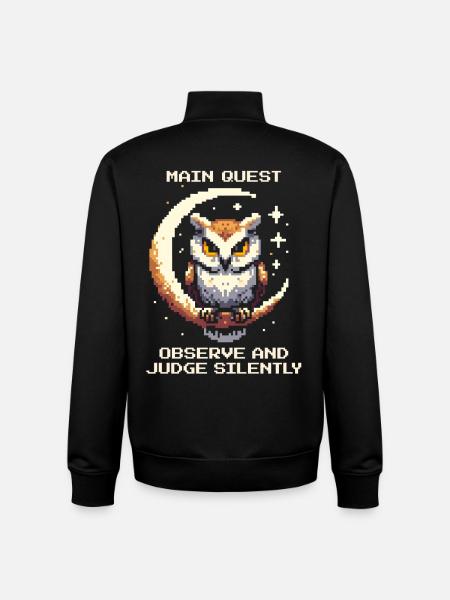 Main Quest: Observe & Judge Silently | Owl - Unisex Organic Zip Sweatshirt by Stanley/Stella - black