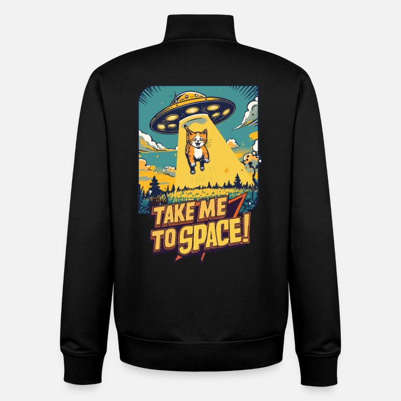 Cat UFO All-Adventure - Sweat zippé unisexe en coton bio Stanley/Stella - noir