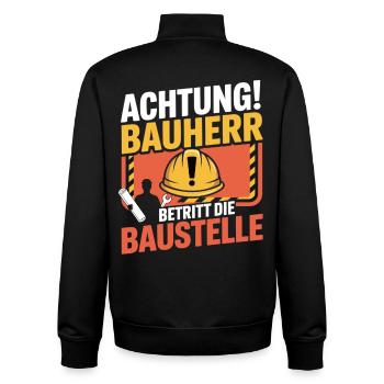 Attention: Builder enters the construction site - Unisex Organic Zip Sweatshirt by Stanley/Stella - black - Back - AI Model Male 185 light (185cm)