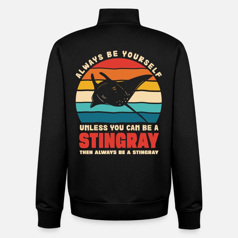 Stingray in Retro Sunset - Unisex Organic Zip Sweatshirt by Stanley/Stella - black