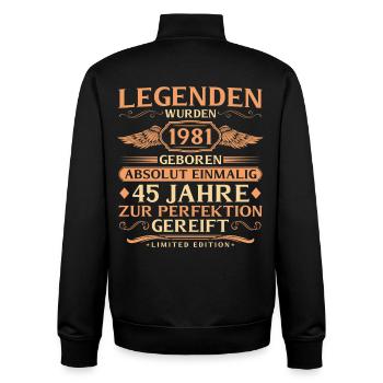 45th birthday absolutely unique - born in 1981 - Unisex Organic Zip Sweatshirt by Stanley/Stella - black - Back - AI Model Male 185 light (185cm)