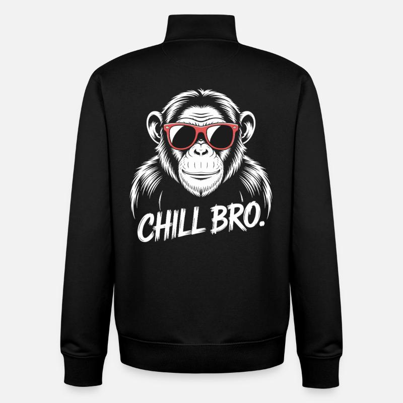 Chill Bro Monkey With Sunglasses - Unisex Organic Zip Sweatshirt by Stanley/Stella - black