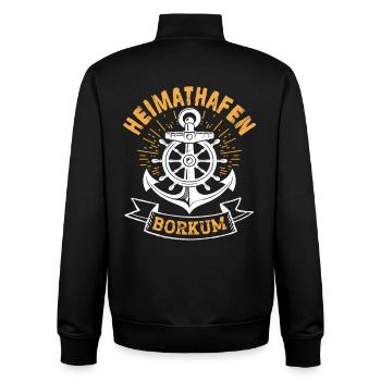 Borkumer Insel HEIMATHAFEN BORKUM Lustig - Unisex Organic Zip Sweatshirt von Stanley/Stella - Schwarz - Hinten - AI Model Male 185 light (185cm)