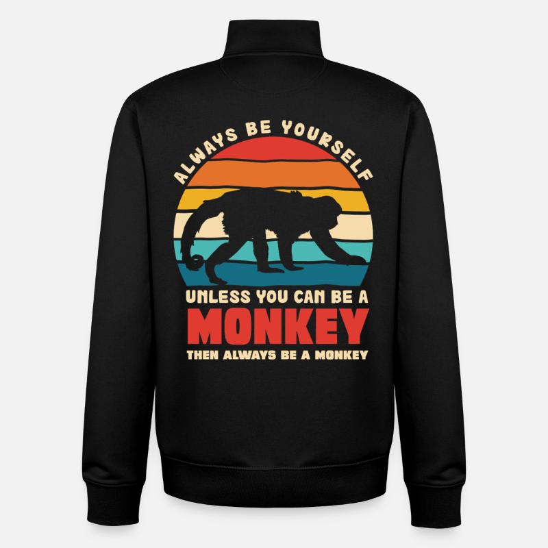 Be Yourself Monkey Retro Motif - Unisex Organic Zip Sweatshirt by Stanley/Stella - black