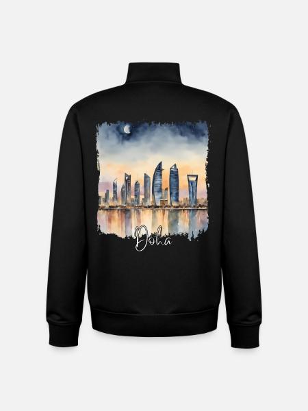 Aquarelle de Doha, Doha Qatar - Sweat zippé unisexe en coton bio Stanley/Stella - noir